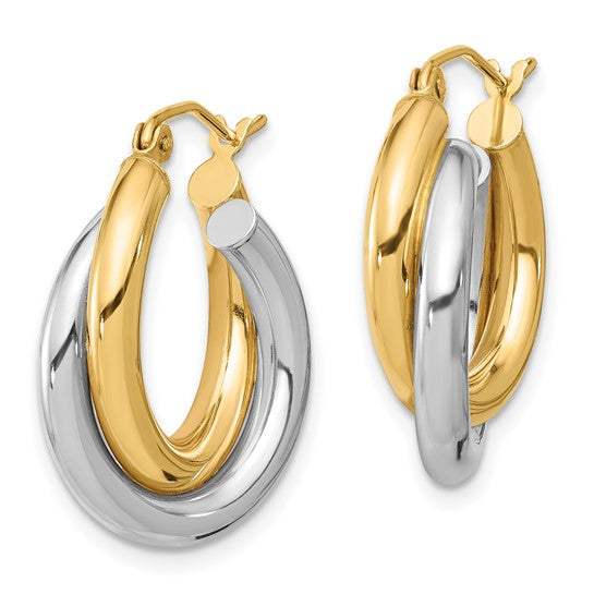 10k Two-tone Polished Double Tube Hoop Earrings