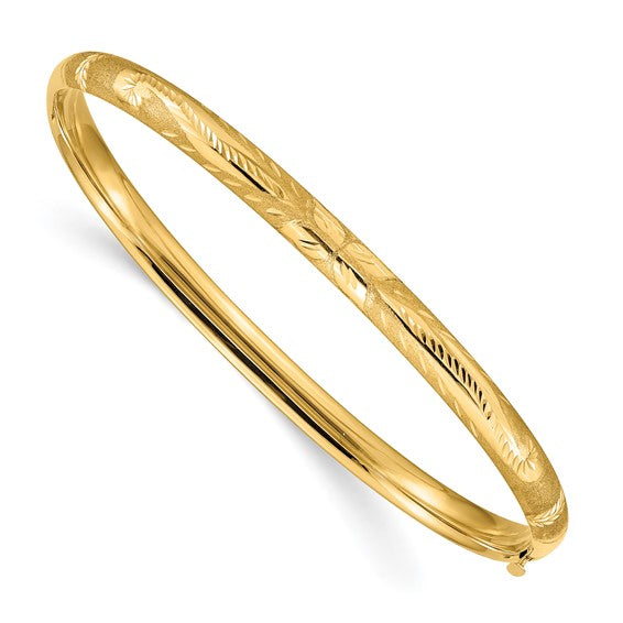 10k 3/16 Florentine Engraved Hinged Bangle Bracelet