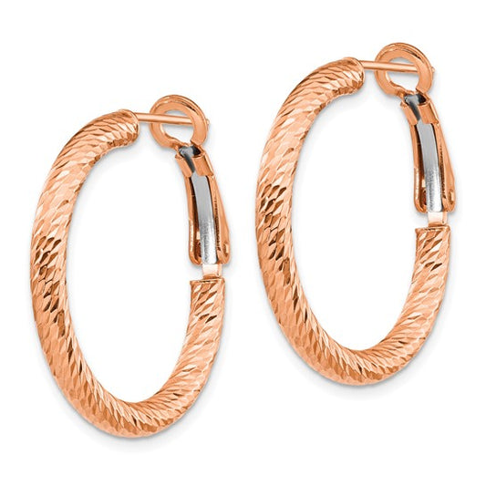 Leslie's 10K 3x20 Rose Gold D/C Round Omega Back Hoop Earrings