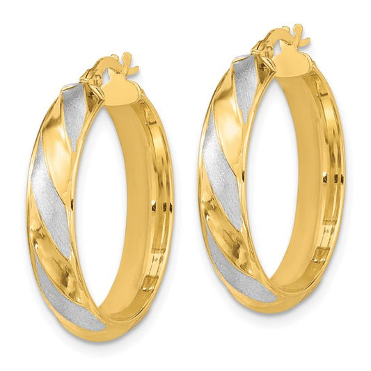 Leslie's 10K Rhodium Polished Textured Twisted Hoop Earrings