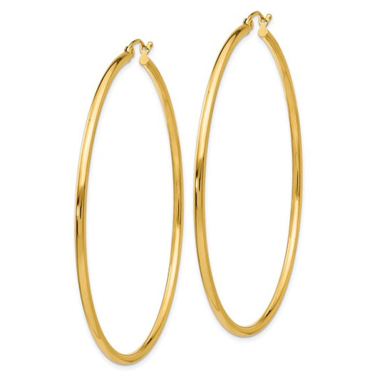 Leslie's 10k Polished 2x60mm Lightweight Tube Hoop Earrings