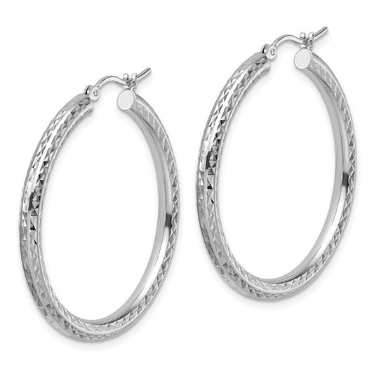 Leslie's 10k White Gold Diamond-cut 3mm Round Hoop Earrings