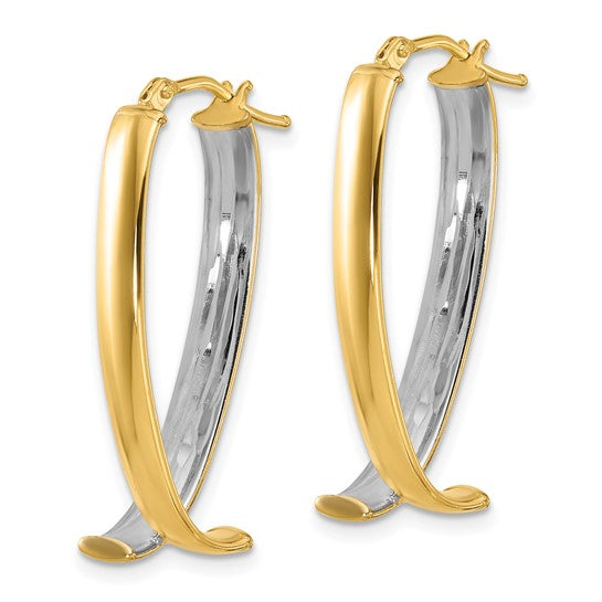 Leslie's 10K with White Rhodium Polished and Textured Fancy Hoop Earrings