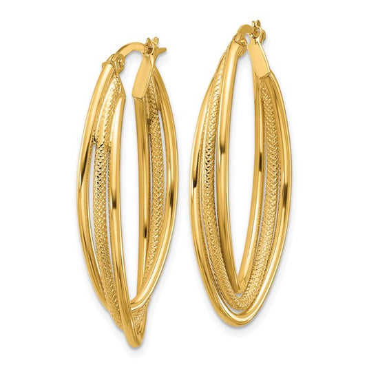 Leslie's 10k Polished and Textured Triple Oval Twist Hoop Earrings