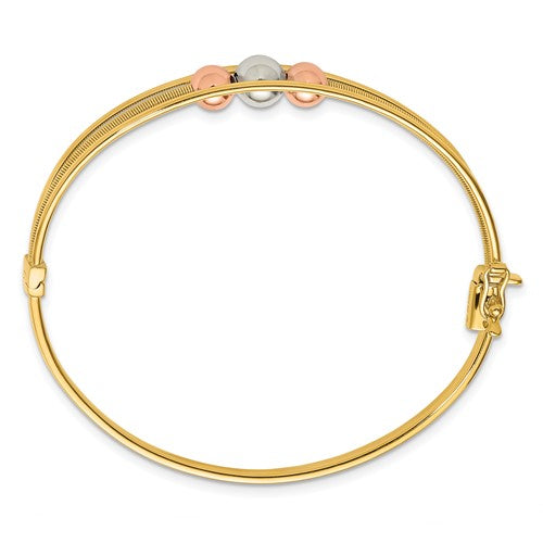 Leslie's 10K Tri-color Polished Beads Hinged Bangle