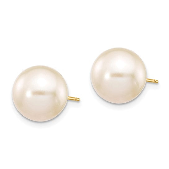10k 10-11mm White Round Freshwater Cultured Pearl Stud Post Earrings