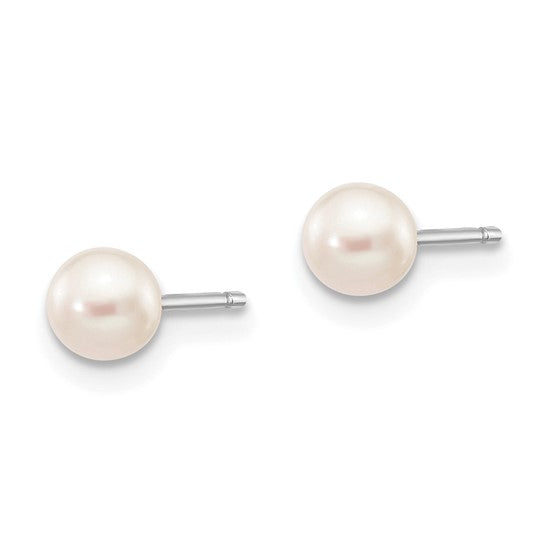 10k White Gold 4-5mm White Round FW Cultured Pearl Stud Post Earrings