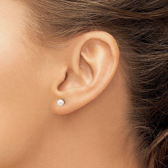 10k White Gold 4-5mm White Round FW Cultured Pearl Stud Post Earrings