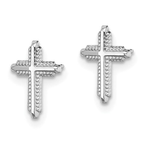 10K White Gold Polished Cross Post Earrings