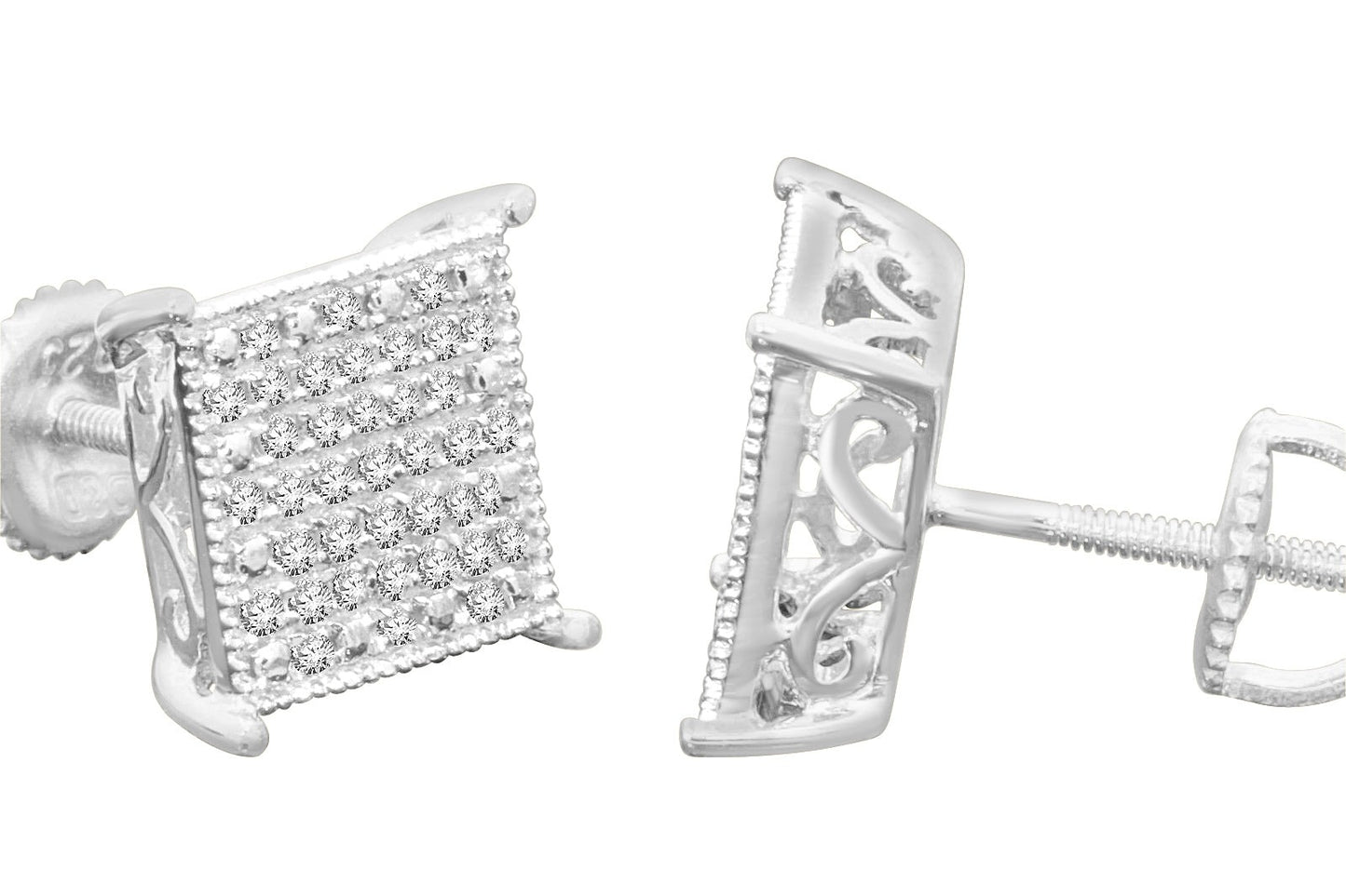 .40 CARAT STERLING SILVER RHODIUM MENS WOMENS 9mm 100% REAL DIAMONDS EARRINGS STUDS