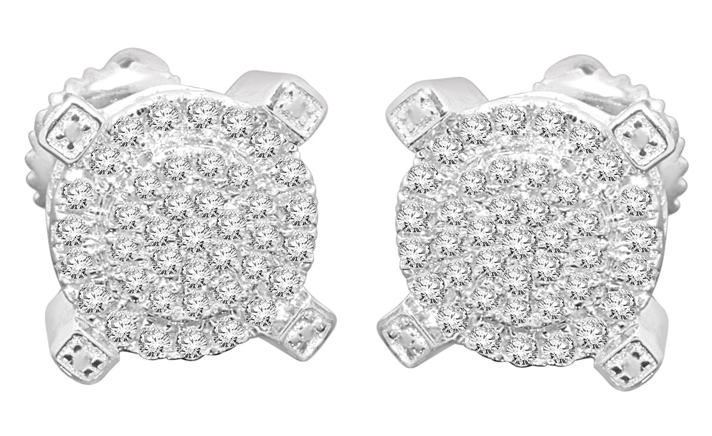 .60 CARAT STERLING SILVER RHODIUM MENS WOMENS 9mm 100% REAL DIAMONDS EARRINGS STUDS