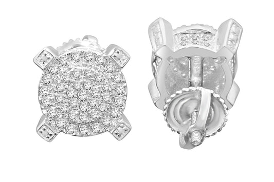 .60 CARAT STERLING SILVER RHODIUM MENS WOMENS 9mm 100% REAL DIAMONDS EARRINGS STUDS