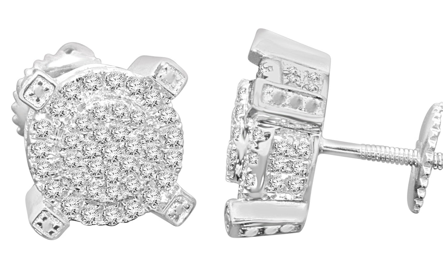 .60 CARAT STERLING SILVER RHODIUM MENS WOMENS 9mm 100% REAL DIAMONDS EARRINGS STUDS