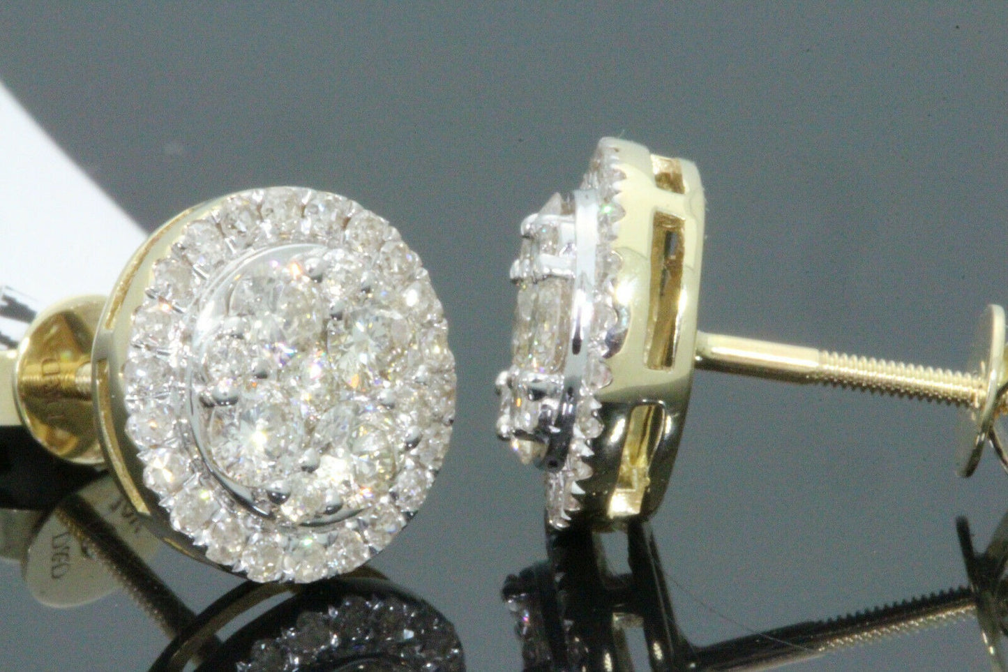 10K YELLOW GOLD 1.25 CARAT MENS/WOMENS 10 mm 100% GENUINE DIAMONDS EARRING STUDS
