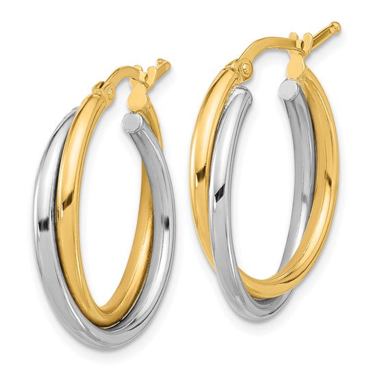 Herco 14K Two-Tone Polished and Twisted Round Hoop Earrings