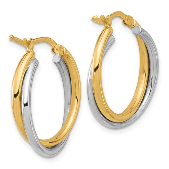 Herco 14K Two-Tone Polished and Twisted Round Hoop Earrings