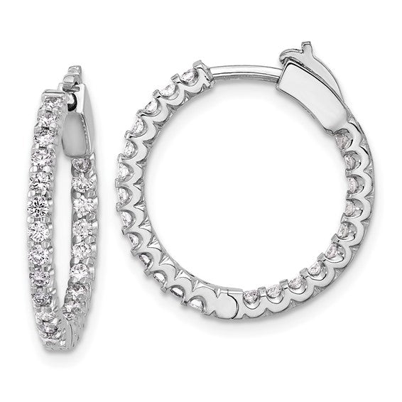 Herco 14K White Gold Diamond Round Hinged Hoop Earrings