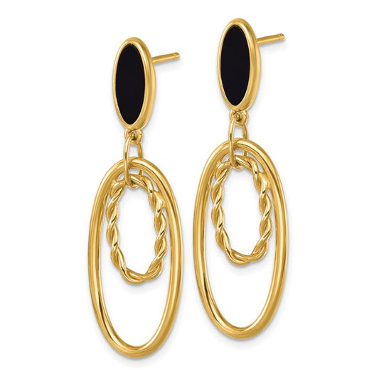 Herco 14K Polished and Twisted Onyx Oval Post Dangle Earrings