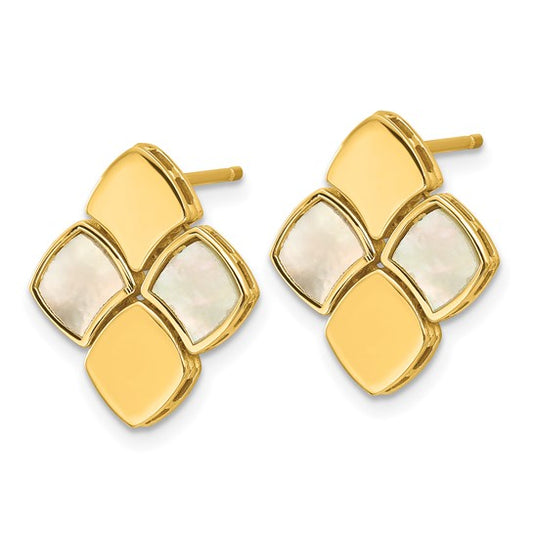 Herco 14K Polished and Satin Scalloped Mother of Pearl Post Dangle Earrings