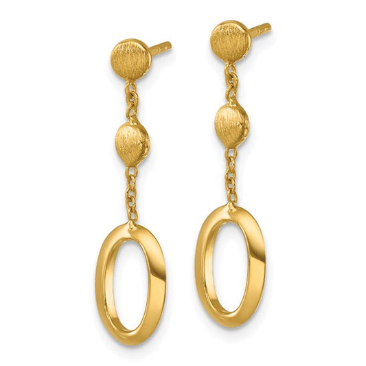 Herco 14K Polished and Brushed Oval Post Dangle Earrings