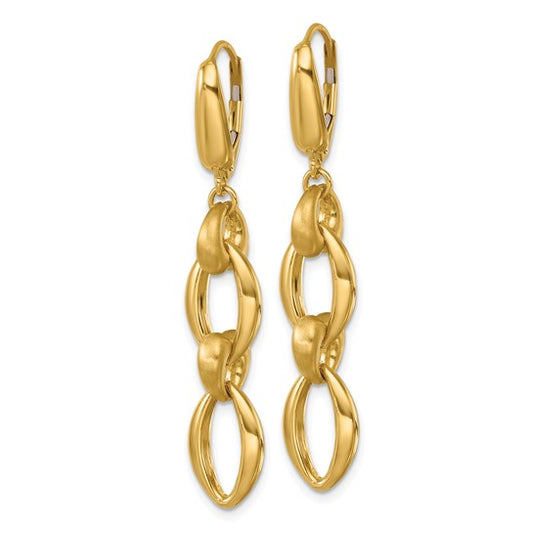 Herco 14K Polished and Satin Fancy Oval Link Leverback Dangle Earrings