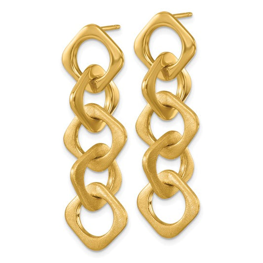 Herco 14K Polished and Satin Fancy Square Link Post Dangle Earrings