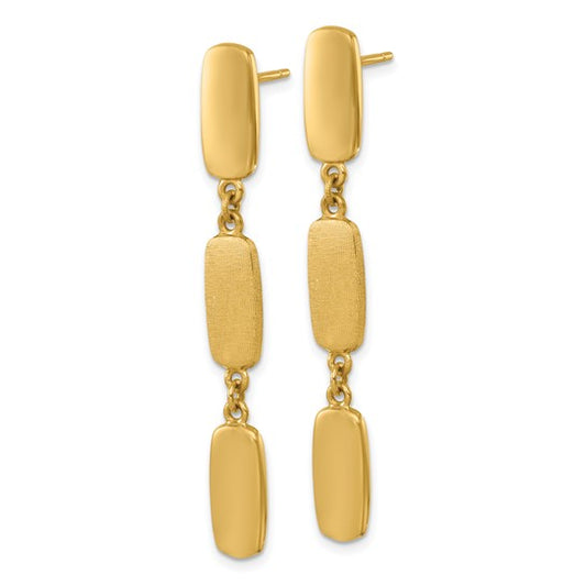 Herco 14K Polished and Satin Rectangular Link Post Dangle Earrings