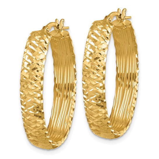 Herco 14K Polished and Diamond-cut Oval Hoop Earrings