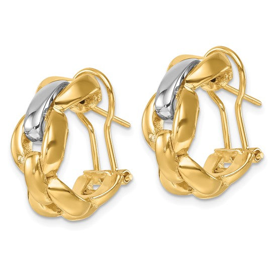 Herco 14K Two-tone Polished Oval Link Omega Back J-Hoop Earrings