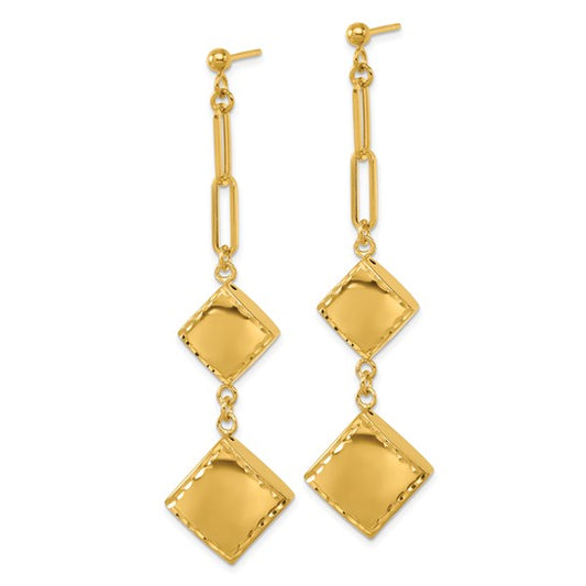 Herco 14K Polished and Diamond-cut Fancy Paperclip Chain Post Dangle Earrings