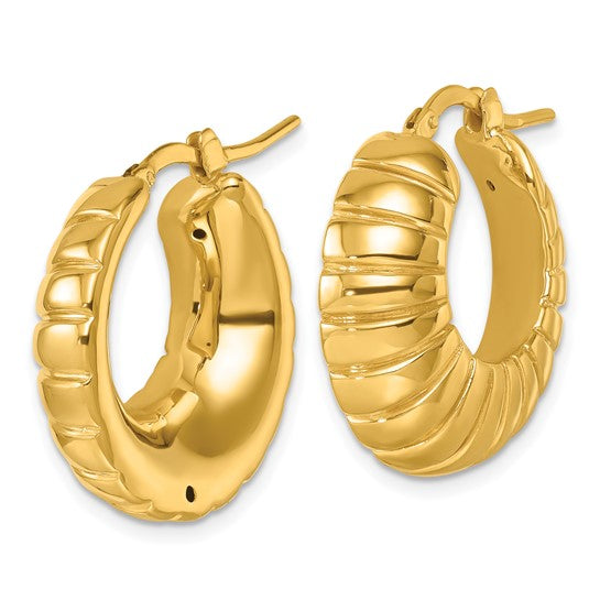 Herco 14K Polished and Grooved Round Hoop Earrings