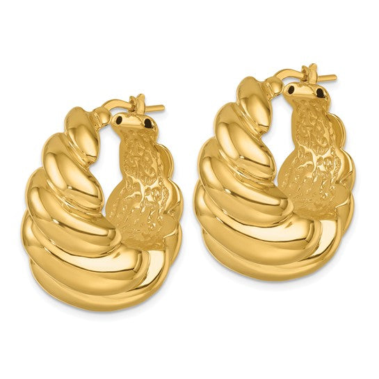 Herco 14K Polished and Grooved Graduated Round Hoop Earrings