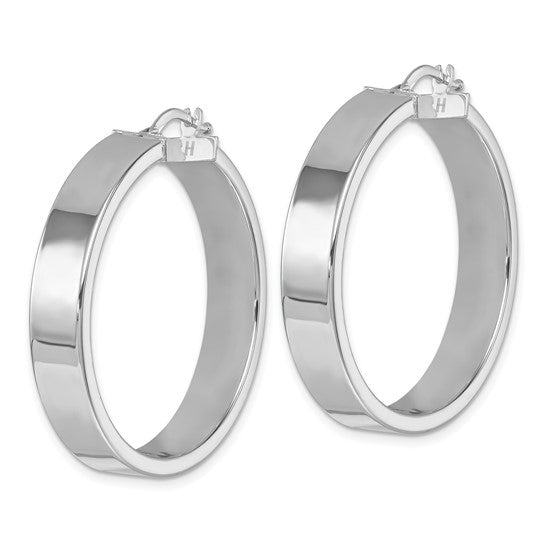 Herco 14K White Gold Polished 6.5x34mm Flat Round Tube Hoop Earrings