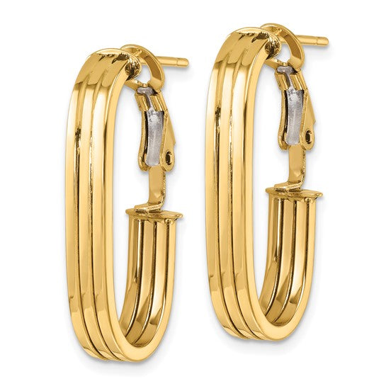 Herco 14K Polished and Grooved 4.5mm Oval Omega Back Hoop Earrings