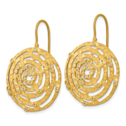 Herco 14K Diamond Textured Cut-out Circle Dangle Earrings