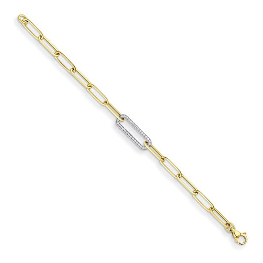 Herco 14K Two-tone Diamond Paper Clip Link 7.5 inch Bracelet