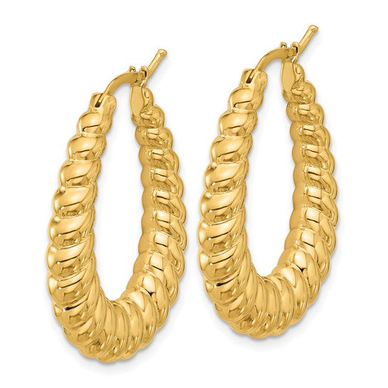 Herco 14K Polished and Grooved Graduated Oval Hoop Earrings
