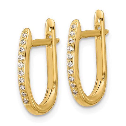 Herco 14K Polished Diamond Oval Hinged Hoop Earrings