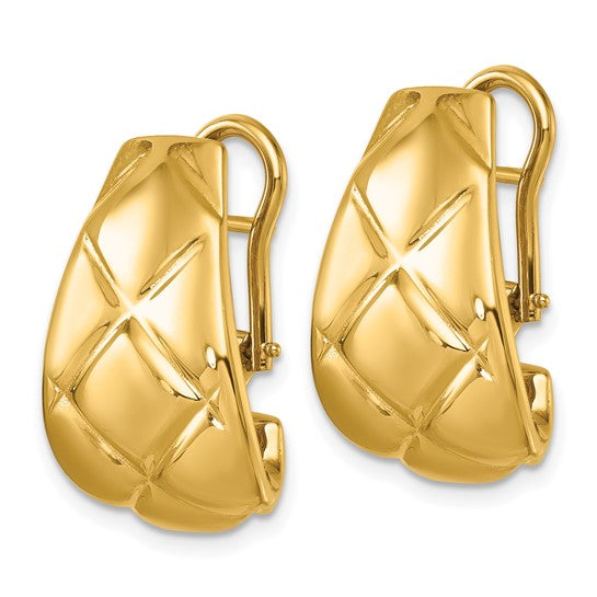Herco 14K Polished and Textured Criss-cross Omega Back Earrings