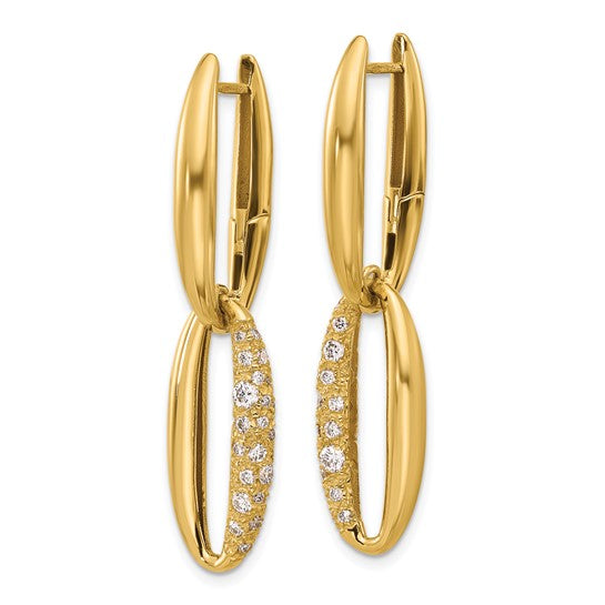 Herco 14K Polished Diamond Oval Dangle Hinged Hoop Earrings