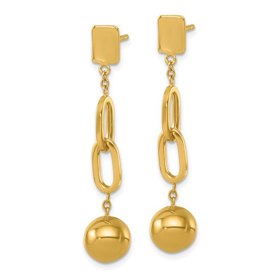 Herco 18K Polished Double Oval Link and Ball Post Dangle Earrings