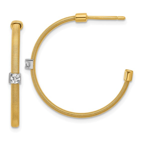 Herco 18KTT Polished and Textured Diamond CHoop Post Earrings Gold