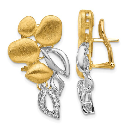 Herco 18KTT Polished/Satin Diamond Omega Back Post Dangle Earrings