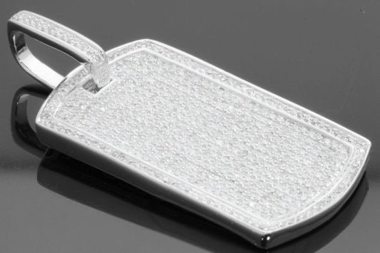 3 CARAT MENS STERLING SILVER 2" REAL DIAMOND DOG TAG PENDANT CHARM PIECE