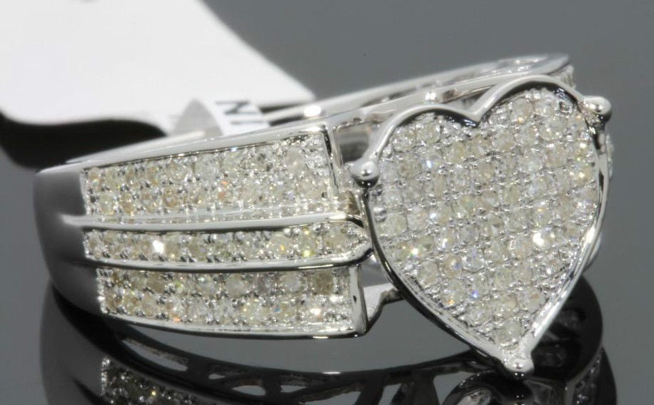 .85 CARAT DIAMOND STERLING SILVER RHODIUM HEART ENGAGEMENT BRIDAL WEDDING RING