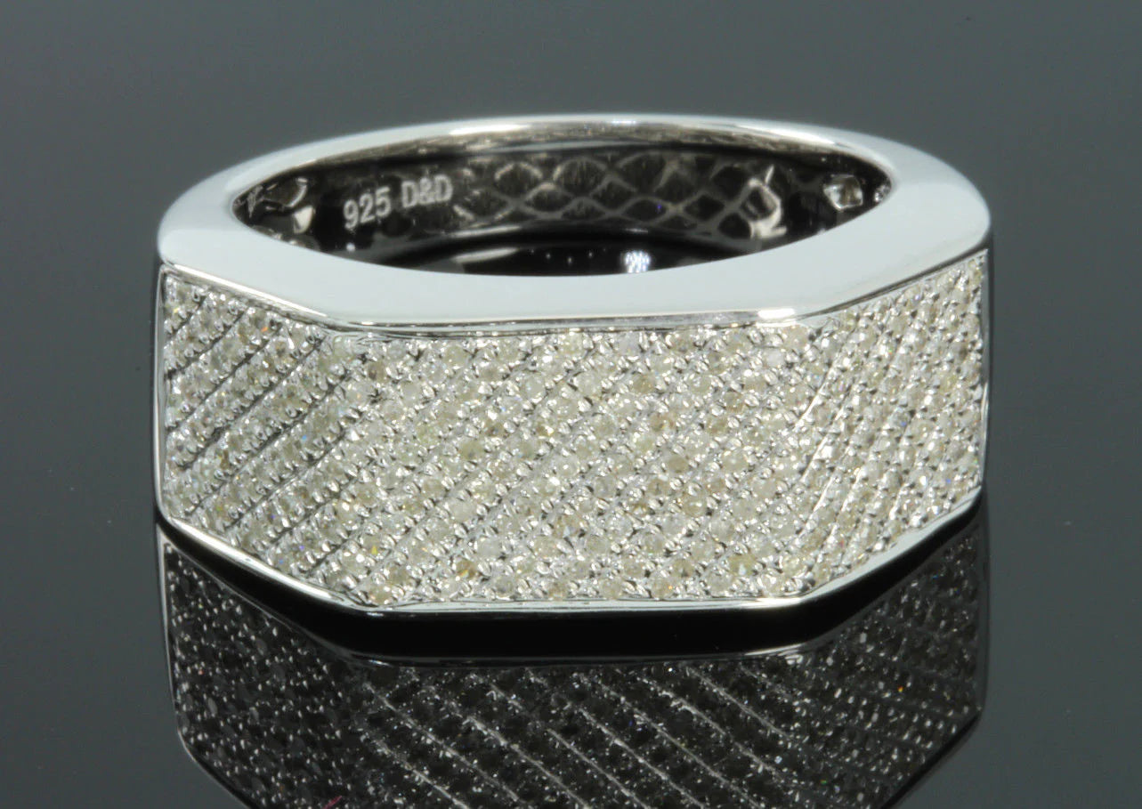 .75 CARAT MENS STERLING SILVER RHODIUM GENUINE DIAMOND ENGAGEMENT WEDDING PINKY RING
