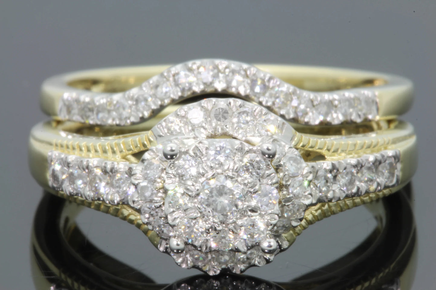 10K YELLOW GOLD .60 CARAT WOMEN REAL DIAMOND ENGAGEMENT RING WEDDING BAND RING SET