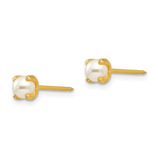 Inverness 18k 4mm Prong Simulated Pearl Earrings