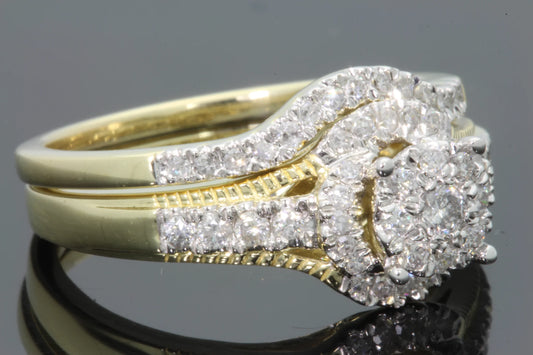 10K YELLOW GOLD .60 CARAT WOMEN REAL DIAMOND ENGAGEMENT RING WEDDING BAND RING SET