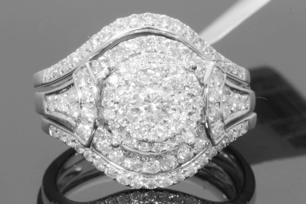 10K WHITE GOLD 1.50 CARAT WOMENS REAL DIAMOND ENGAGEMENT RING WEDDING BAND SET